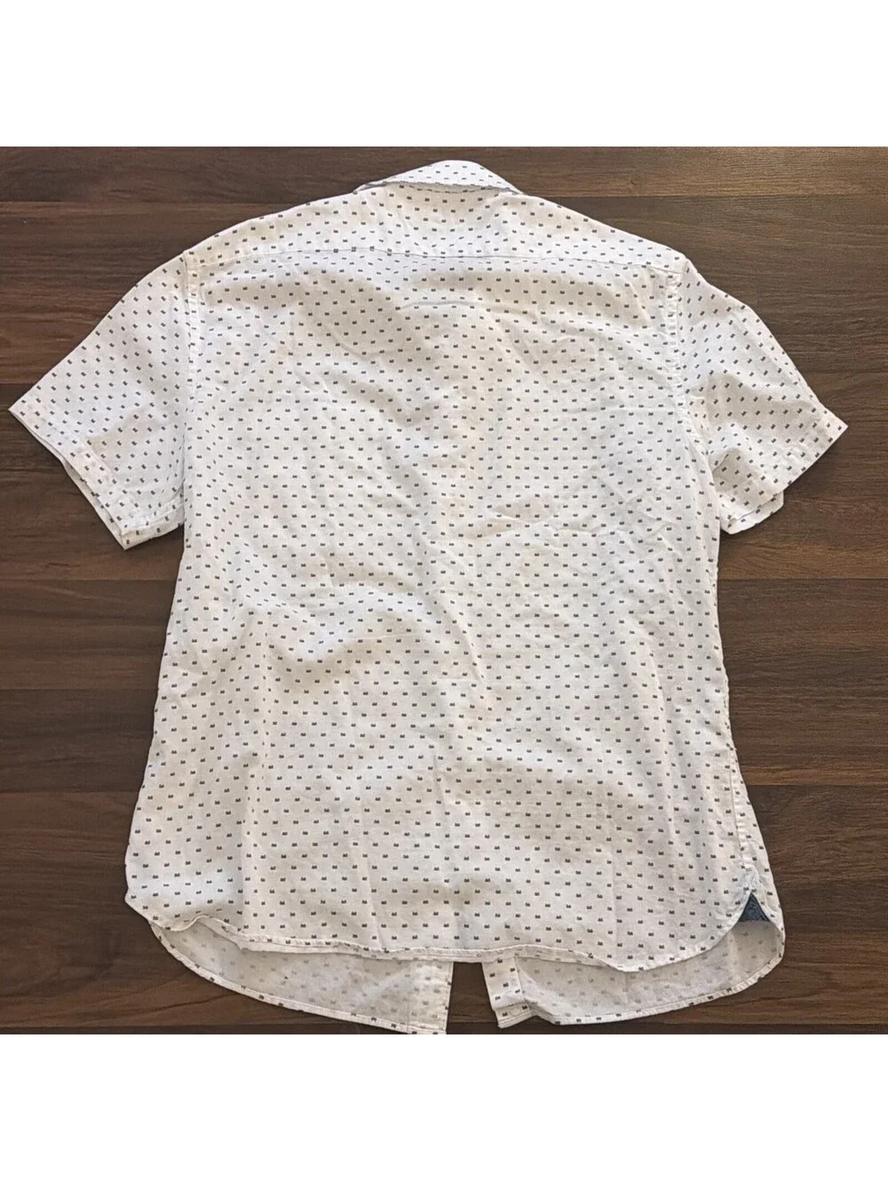 Banana Republic Shirt L White Short Sleeve Bicycle pattern Button Up Cotton